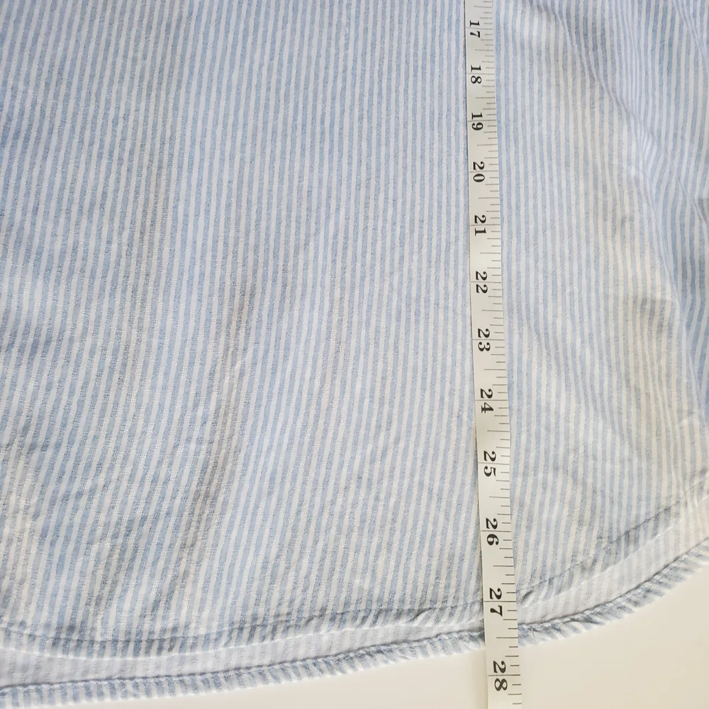 Liz Claiborne Womens Popover Top Size L Blue Stripe Nautical Coastal Beachy Boho